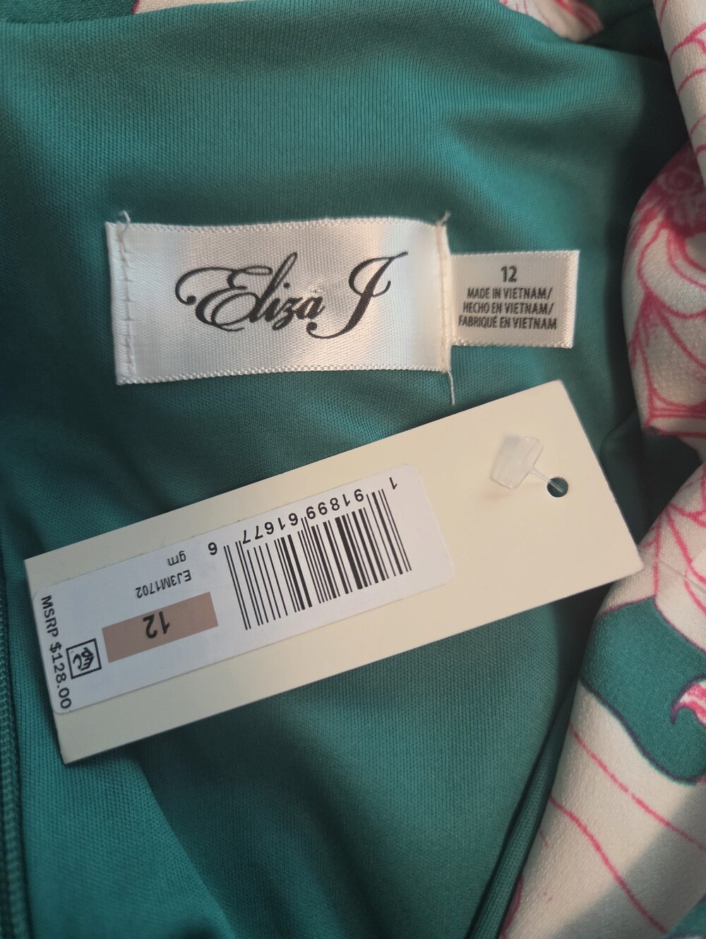 Eliza J Emerald Green Pink Dress Sleeveless Floral Print Fit & Flare Size 12 NEW - Picture 12 of 13
